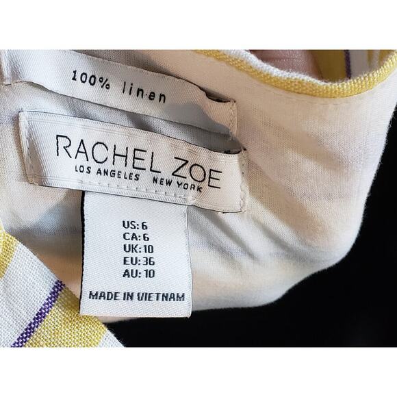 Rachel Zoe Long Maxi Dress Womens 6 Yellow Striped Linen Wide Strap Button Front - Picture 3 of 13